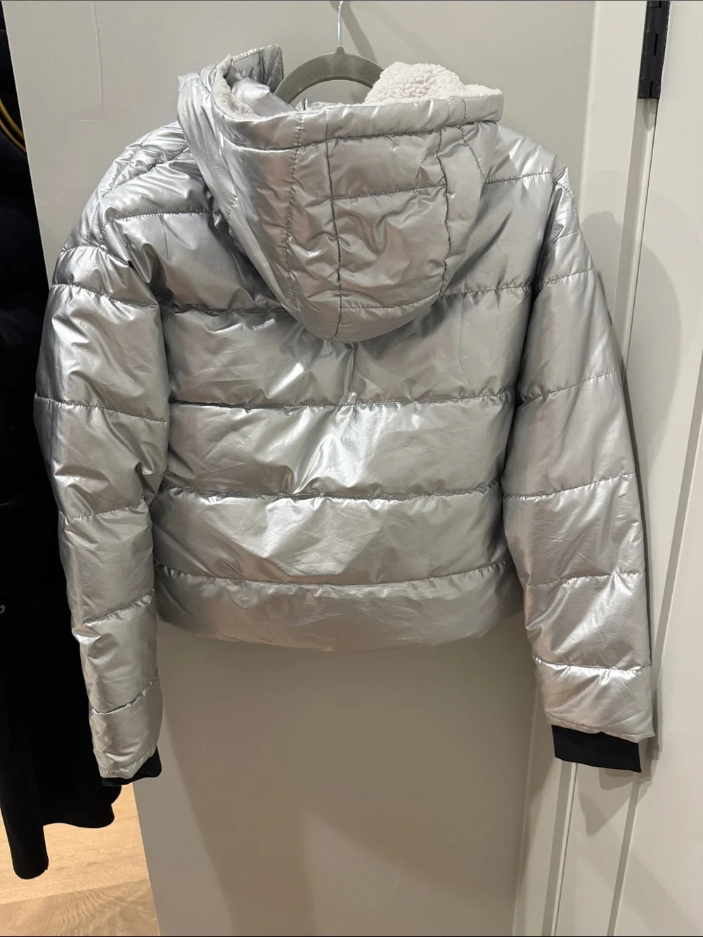 aerie Metallic Silver Puffer Jacket with Sherpa Hood - Picture 2 of 2